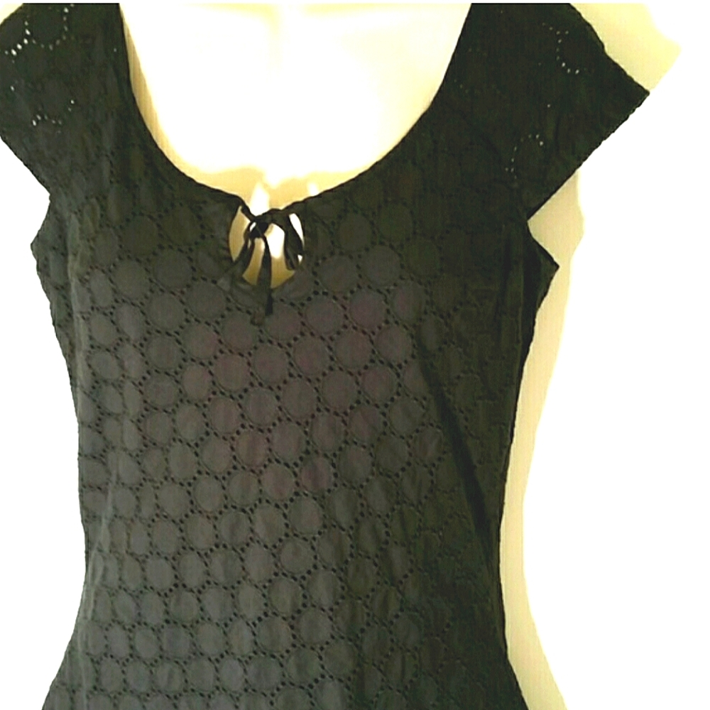 GHOSTS & ANGELS - Black Mini Dress - Dotted, Keyhole Tie-Up Front/Zip Back - Med